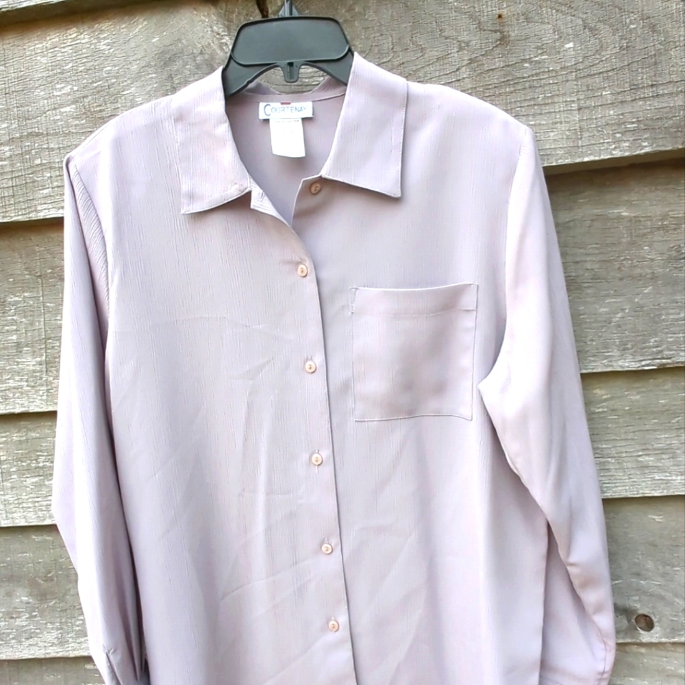 Courtenay Vintage 90s Lilac Button Down Collared Shirt Long Sleeve Blouse Pocket